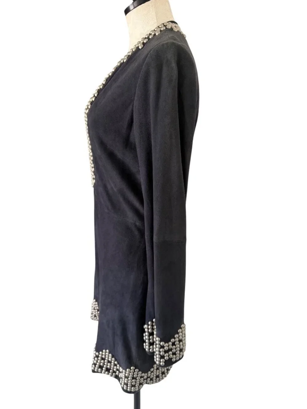 Tory Burch Womens Long Sleeve Studded Mini Dress Size 8 Black Suede Western Boho